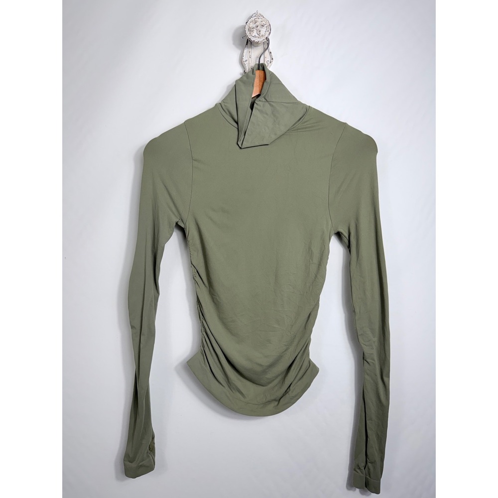 FP Movement Top XS Sage Green Watch Out Tank Ruched Thumbhole Mock Neck Athletic
